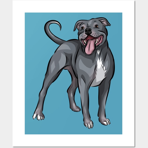 Cute Blue Staffordshire Bull Terrier Dog Wall Art by Shirin Illustration